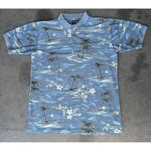 Big Dogs Polo Shirt Mens Large L Blue Golf Hawaiian Floral Short Sleeve Vintage